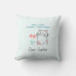 Adorable Cat&Rose Throw Pillow