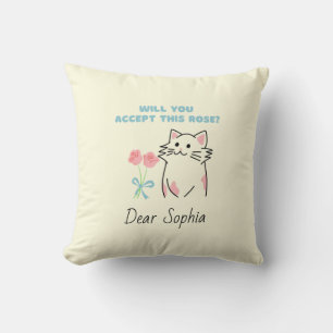 Adorable Cat&Rose Throw Pillow