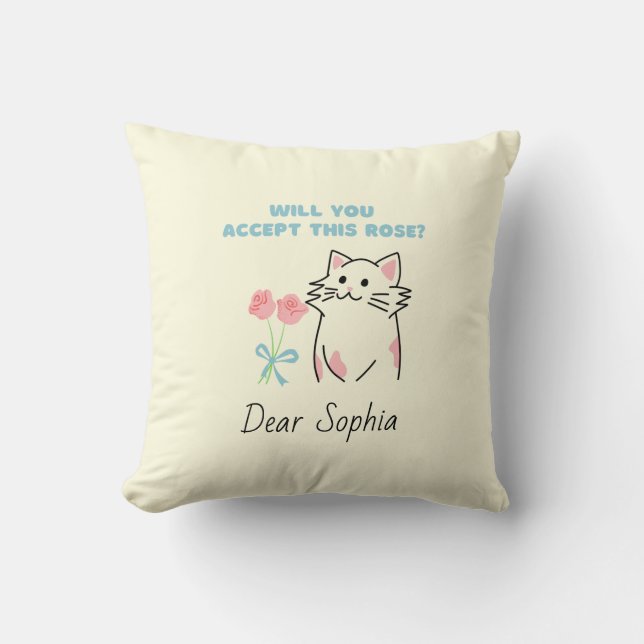 Adorable Cat&Rose Throw Pillow (Front)