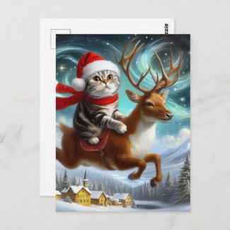 Adorable Cat Santa and the Reindeer Christmas