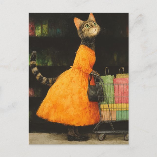 Adorable Cat Shopping Postcard (Front)