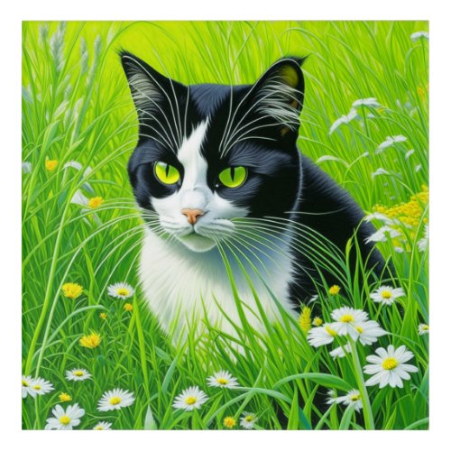 Adorable Cat sitting in a field of Daisies  Acrylic Print