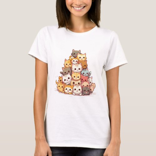 Adorable Cat Stack _ Kawaii Cartoon T_Shirt