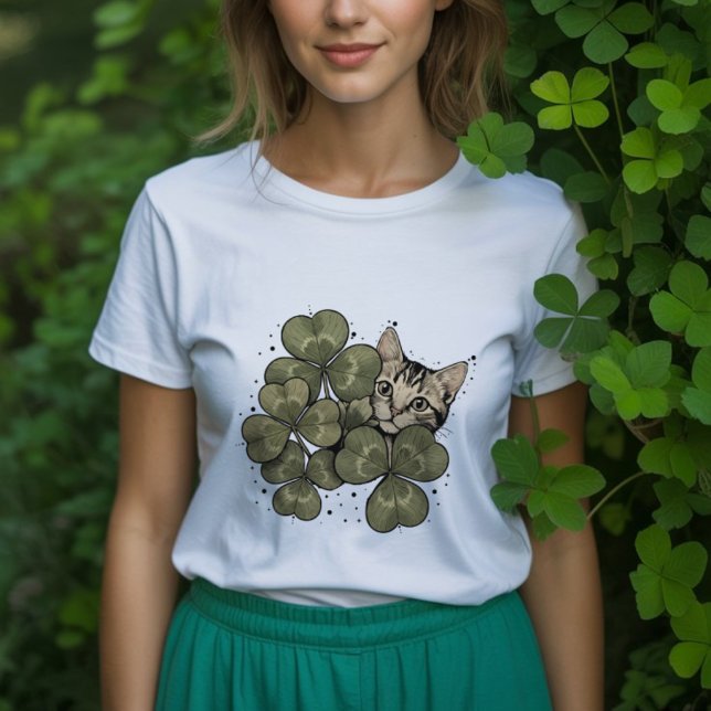Adorable cat surrounded by green clover leaves Tri-Blend shirt (Creator Uploaded)