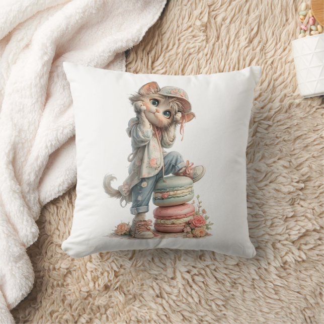 Adorable Cat & Sweets Home Decor  Throw Pillow (Blanket)