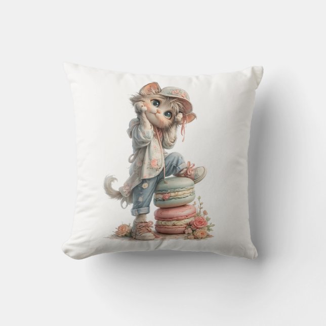 Adorable Cat & Sweets Home Decor  Throw Pillow (Front)