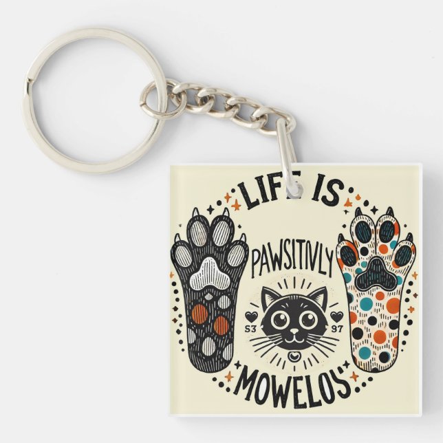 Adorable Cat-Themed Illustration Keychain (Front)