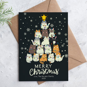 Adorable Cat Tree Pet Lover Christmas Flat Holiday Card