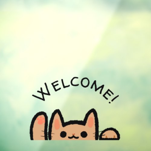 Adorable Cat Waving Welcome Window Cling