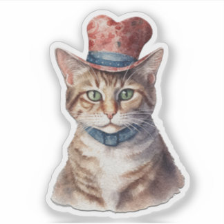 Adorable Cat Wearing a Hat - Valentine Sticker