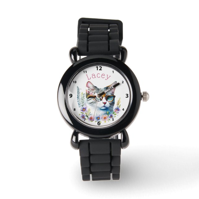 Adorable Cat Wearing Glasses Personalized Watch (Front)