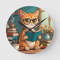 Adorable Cat Wearing Glasses Reading a Book