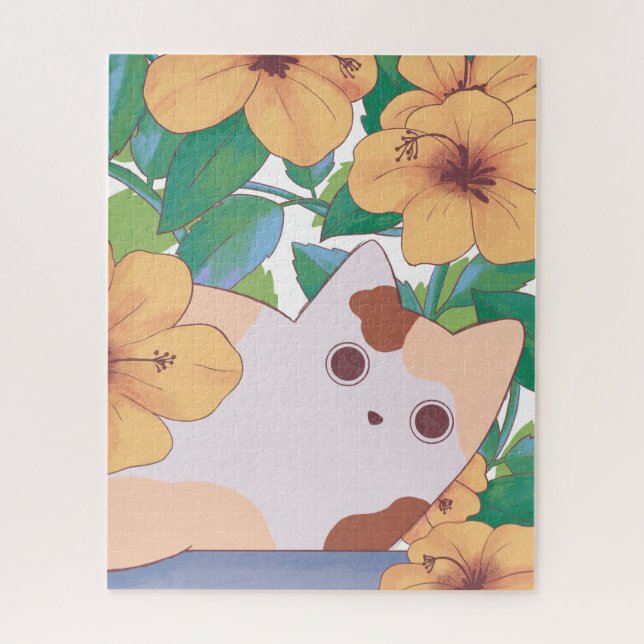 Adorable Cat with Flowers Jigsaw Puzzle (Vertical)