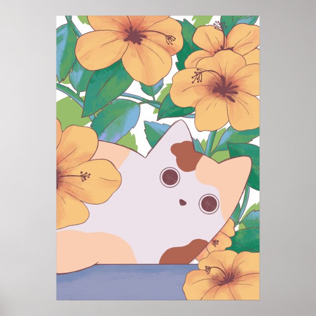 Adorable Cat with Flowers Poster (Front)