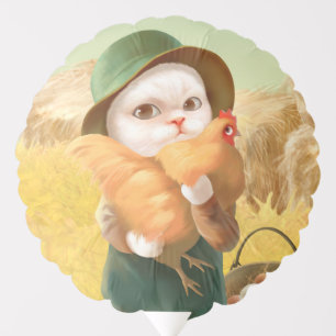 Adorable Cat with Hen on Farm Balloon