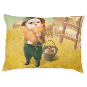 Adorable Cat with Hen on Farm Pet Bed