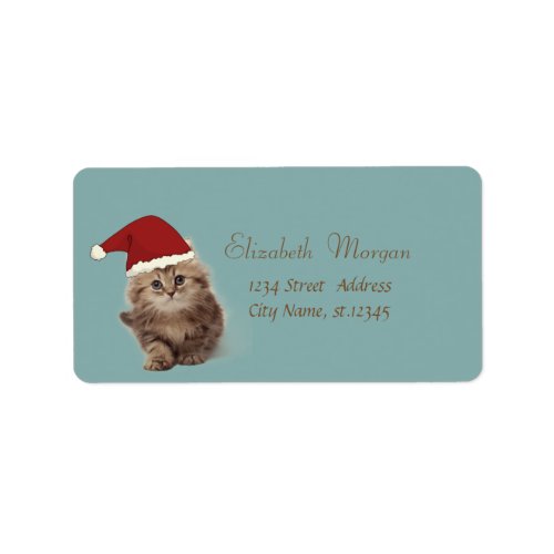 Adorable Cat With Santa Hat Label