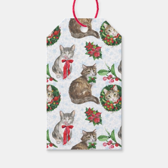 Adorable Cat Wreath Gift Tags (Front)
