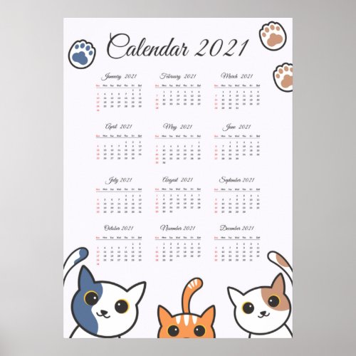 Adorable Cats 2021 Kitty Wall Poster