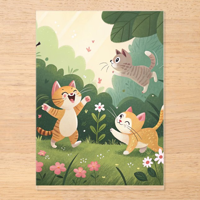 Adorable Cats at Play – Pure Garden Joy Acrylic Invitations (Front)