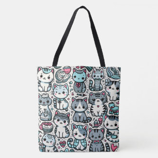 Adorable Cats Doodle All-Over-Print Tote Bag