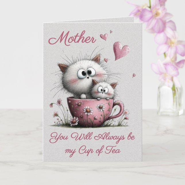 Adorable Cats in a Teacup Greeting Card (Orchid)