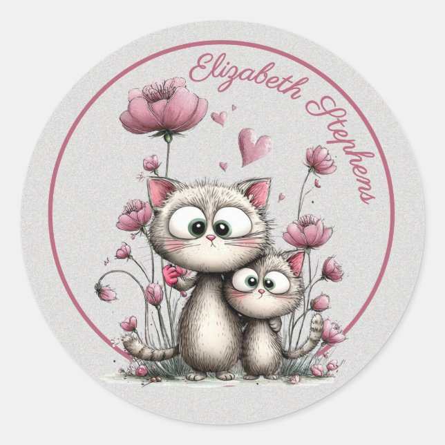 Adorable Cats in Flower Garden Sticker (Front)