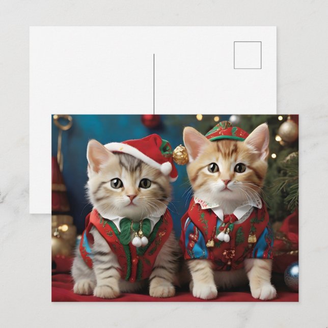 Adorable Cats in Santa Hats Festive  Postcard (Front/Back)