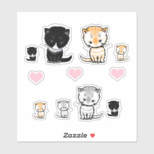 Adorable Cats Kittens Tuxedo, Orange Tabby, Grey Sticker