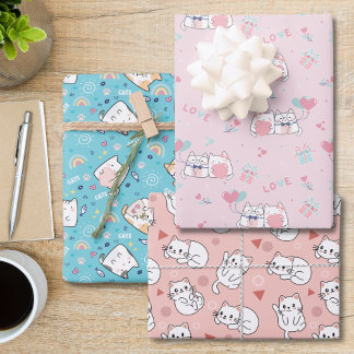 Adorable Cats Love Collection Wrapping Paper Sheets