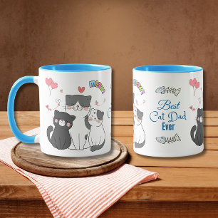 Adorable Cats Meow with Hearts Best Cat Dad Ever Mug