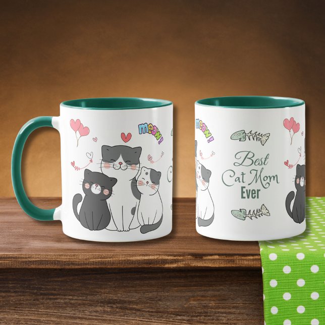 Adorable Cats Meow with Hearts Best Cat Mom Ever Mug (Creator Uploaded)