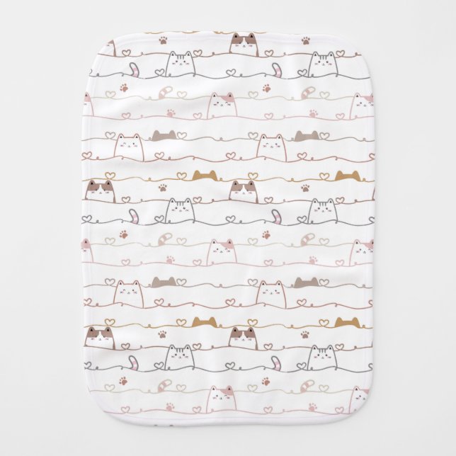 Adorable Cats Peeking Over Hearts  Baby Burp Cloth (Front)