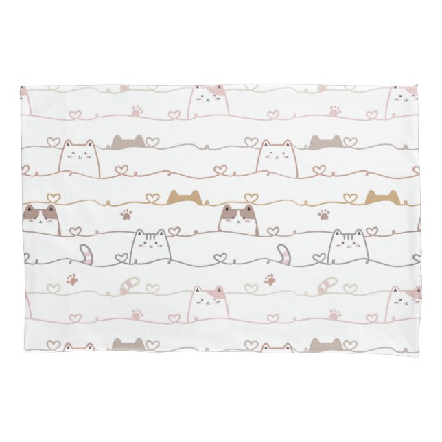 Adorable Cats Peeking Over Hearts  Pillow Case (Front)