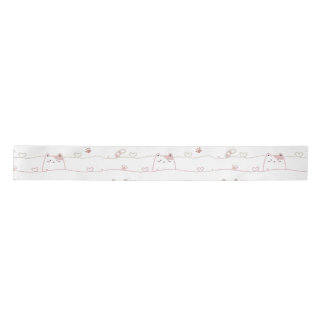Adorable Cats Peeking Over Hearts  Satin Ribbon