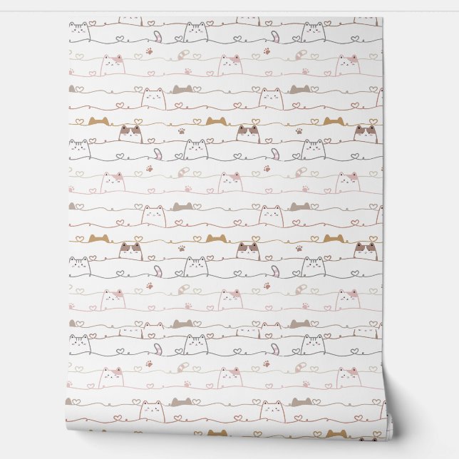 Adorable Cats Peeking Over Hearts  Wallpaper (Unrolling)