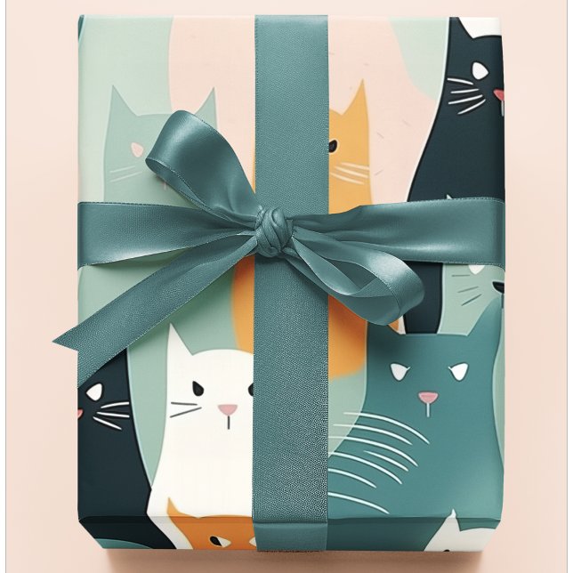 Adorable Cats Playing Neutral Pastel Pattern  Wrapping Paper (Creator Uploaded)
