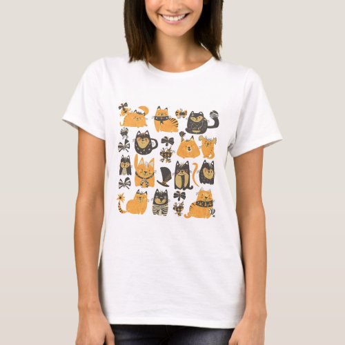 Adorable Cats silhouette Stylist T_Shirts