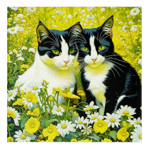 Adorable Cats sitting in a field of Daisies  Acrylic Print