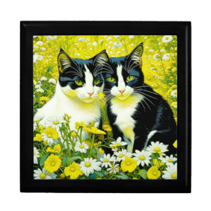 Adorable Cats sitting in a field of Daisies Gift Box