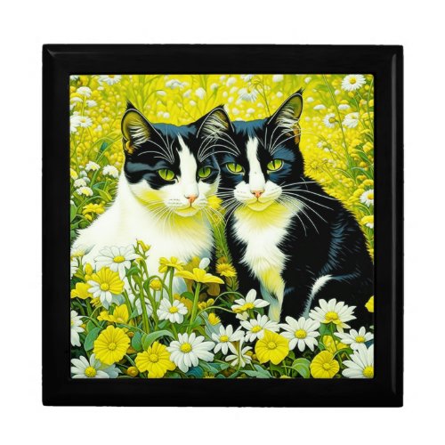 Adorable Cats sitting in a field of Daisies  Gift Box