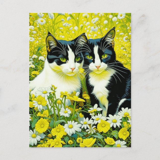 Adorable Cats sitting in a field of Daisies  Postcard (Front)