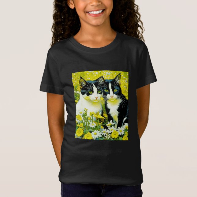Adorable Cats sitting in a field of Daisies  T-Shirt (Front)