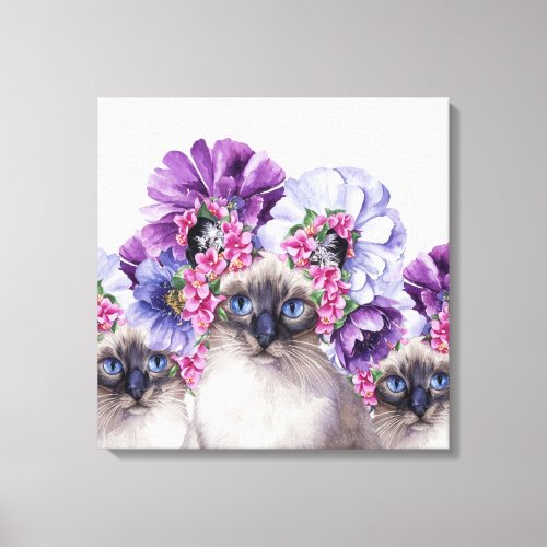 Adorable Cats with Flower Crown Watercolor  Canvas Print