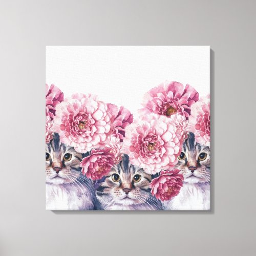 Adorable Cats with Flower Crown Watercolor  Canvas Print