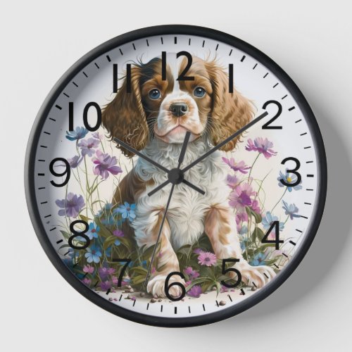 Adorable Cavalier Spaniel Puppy Dog Clock