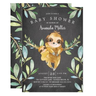 Adorable Chalkboard Sloth Baby Shower Invitation