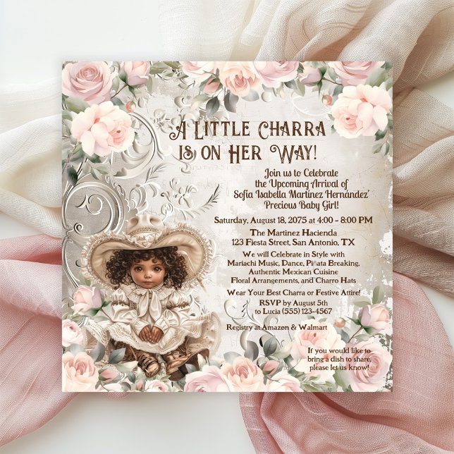 Adorable Charra Baby Shower  Invitation (Adorable Charra baby shower invitations with pretty pink roses.)