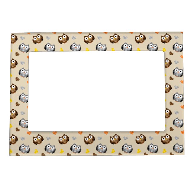 Adorable Checkered Hoot Owl Pattern Magnetic Photo Frame (Front)