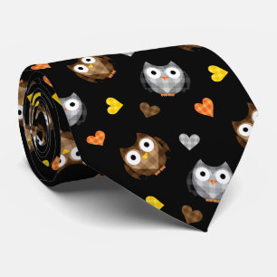 Adorable Checkered Hoot Owl Pattern Neck Tie
